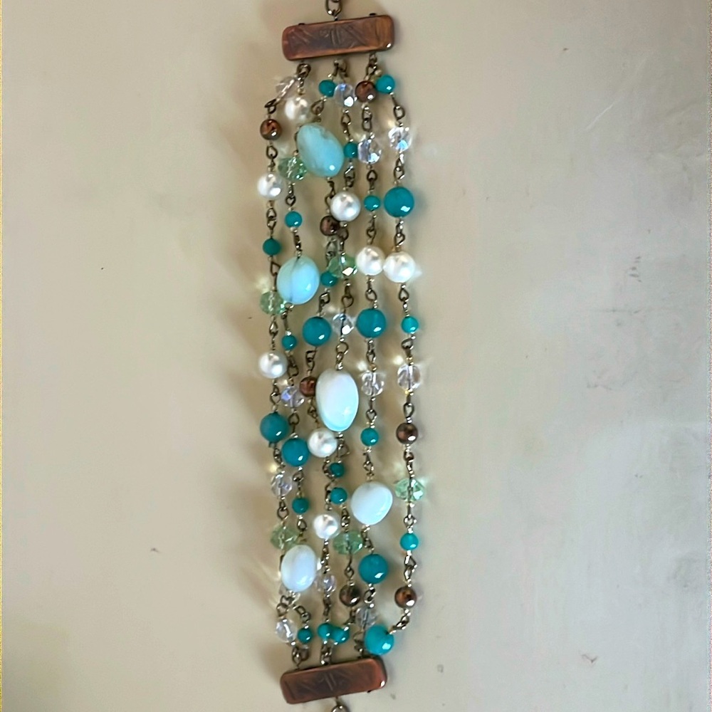 Boho 6-strand stone and crystal Channel Bracelet